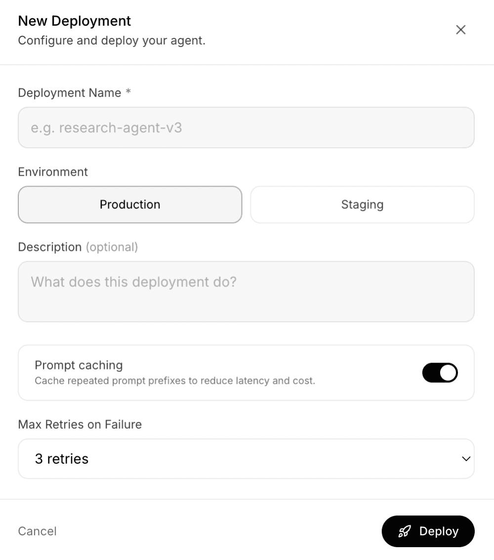 New deployment modal